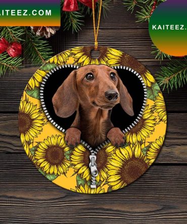 Brown Dachshund Sunflower Zipper Mica Circle Ornament Perfect Gift For Holiday