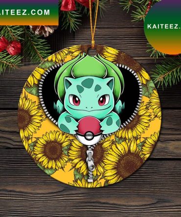 Bulbasaur Pokemon Sunflower Zipper Mica Circle Ornament Perfect Gift For Holiday