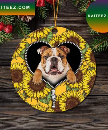 Bull Dog Sunflower Zipper Mica Circle Ornament Perfect Gift For Holiday