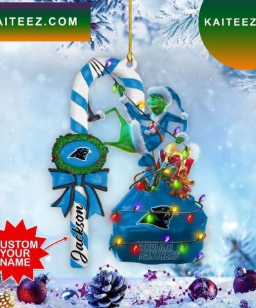 Carolina Panthers Nfl Custom Name Grinch Candy Cane Grinch Decorations Outdoor Ornament