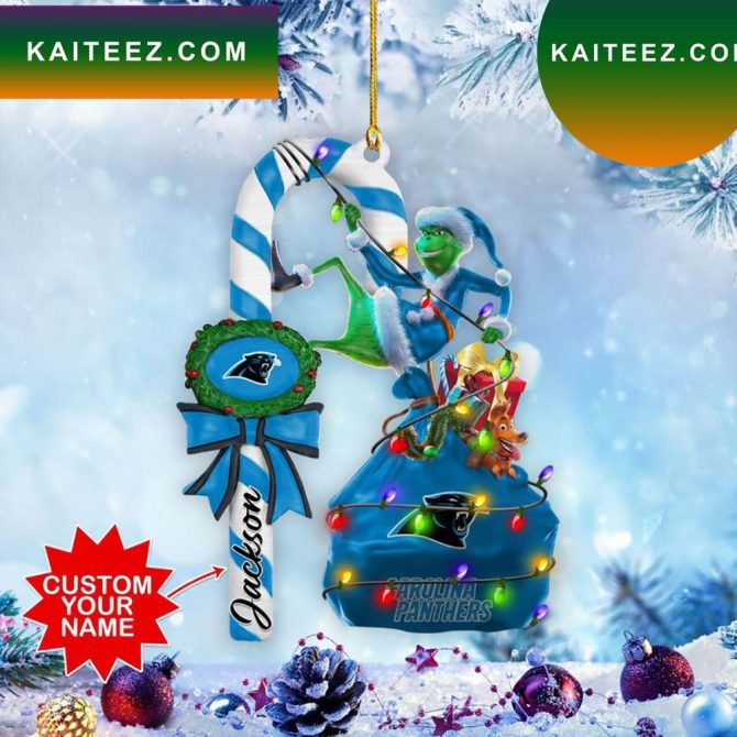 Carolina Panthers Nfl Custom Name Grinch Candy Cane Grinch Decorations Outdoor Ornament