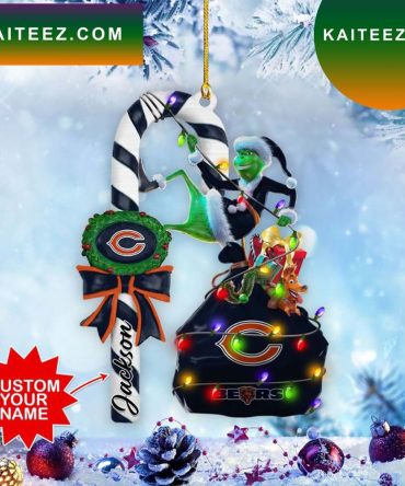 Chicago Bears Nfl Custom Name Grinch Candy Cane Grinch Decorations Outdoor Ornament