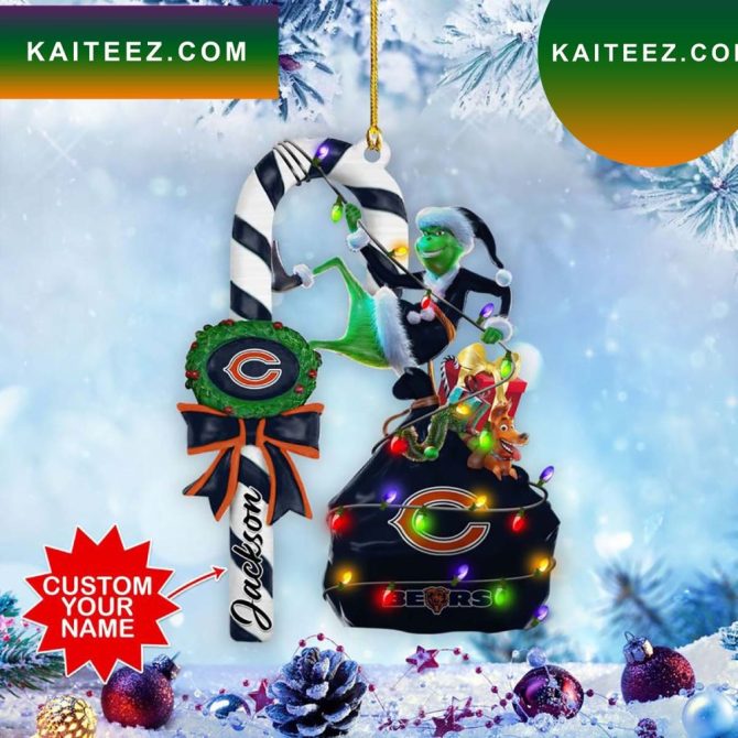 Chicago Bears Nfl Custom Name Grinch Candy Cane Grinch Decorations Outdoor Ornament