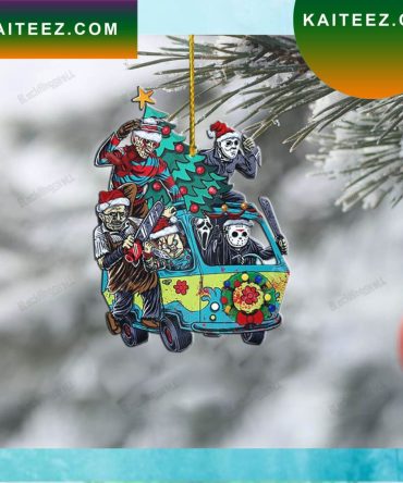 Christmas Pine Tree Horror Squad On Bus Christmas Ornament
