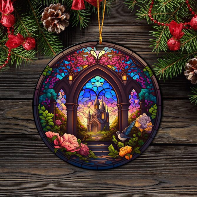 Church Stained Glass Mica Ornament Perfect Gift For Holiday - Image 2