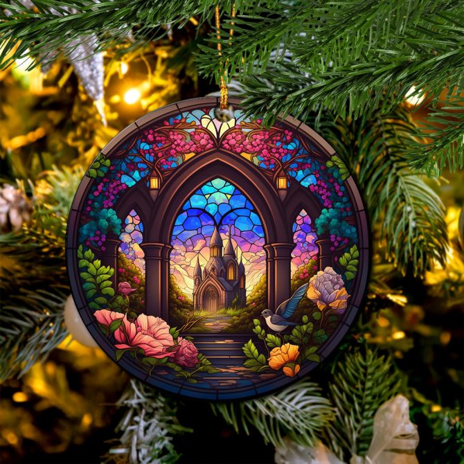 Church Stained Glass Mica Ornament Perfect Gift For Holiday - Image 3