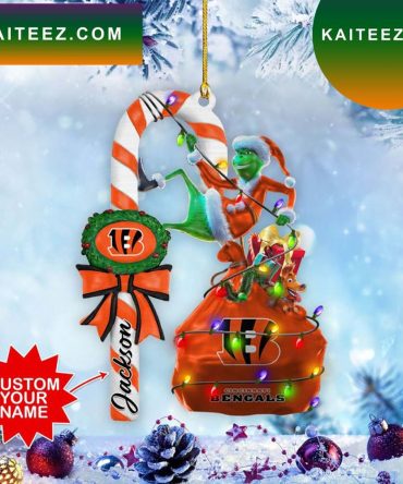 Cincinnati Bengals Nfl Custom Name Grinch Candy Cane Grinch Decorations Outdoor Ornament