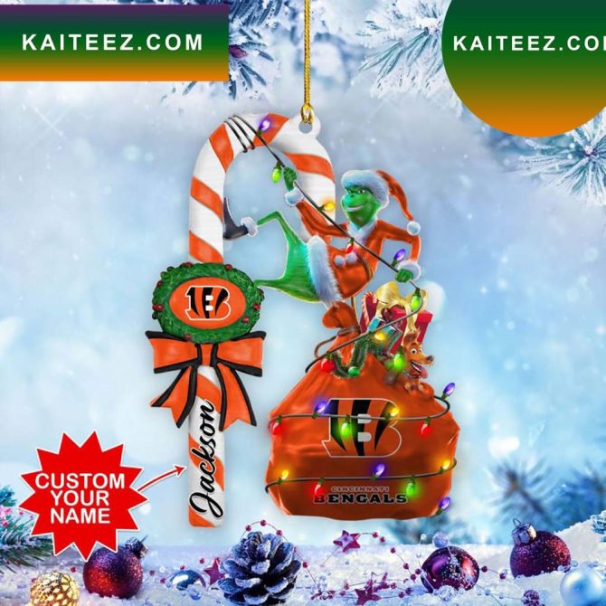 Cincinnati Bengals Nfl Custom Name Grinch Candy Cane Grinch Decorations Outdoor Ornament
