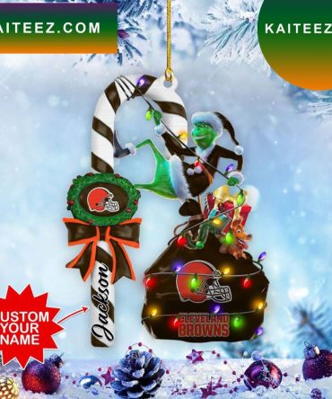 Cleveland Browns Nfl Custom Name Grinch Candy Cane Grinch Decorations Outdoor Ornament