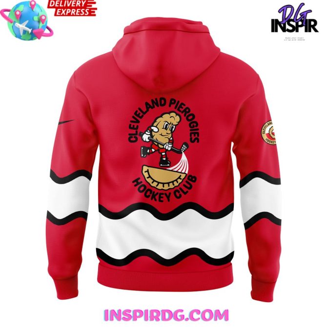 Cleveland Monsters Pucks & Pierogies Weekend Special Red All Over Print Hoodie - Image 3