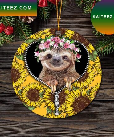 Cue Sloth Sunflower Zipper Mica Circle Ornament Perfect Gift For Holiday