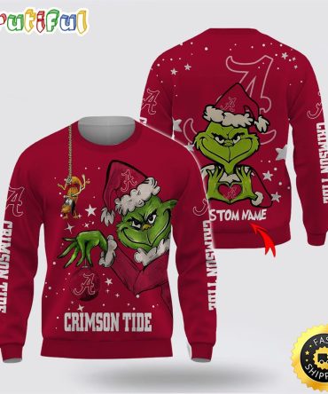 Custom Name Ncaa Alabama Crimson Tide Ugly Sweater Grinch Funny Christmas Football Sweater