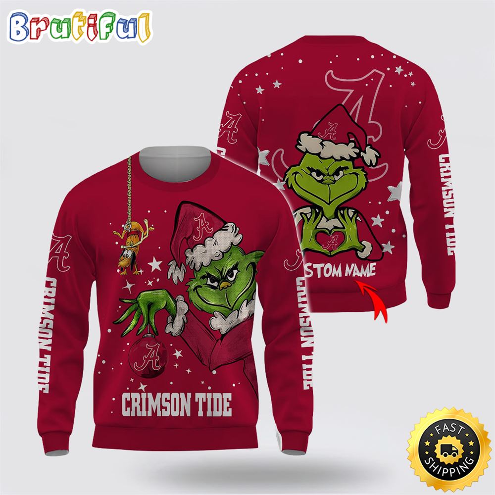 Custom Name Ncaa Alabama Crimson Tide Ugly Sweater Grinch Funny Christmas Football Sweater