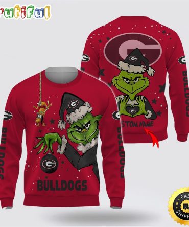 Custom Name Ncaa Georgia Bulldogs Ugly Sweater Grinch Funny Christmas Football Sweater