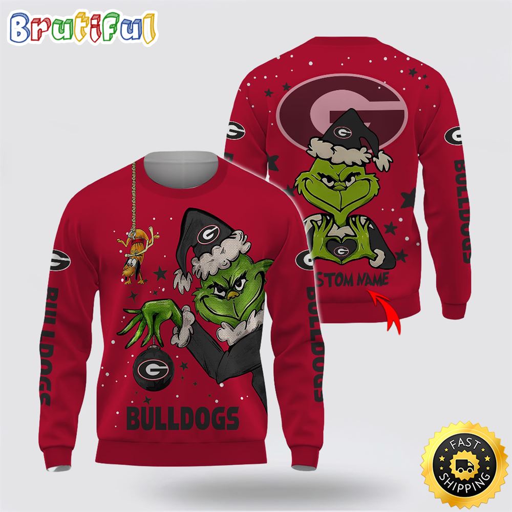 Custom Name Ncaa Georgia Bulldogs Ugly Sweater Grinch Funny Christmas Football Sweater