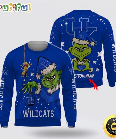 Custom Name Ncaa Kentucky Wildcats Ugly Sweater Grinch Funny Christmas Football Sweater