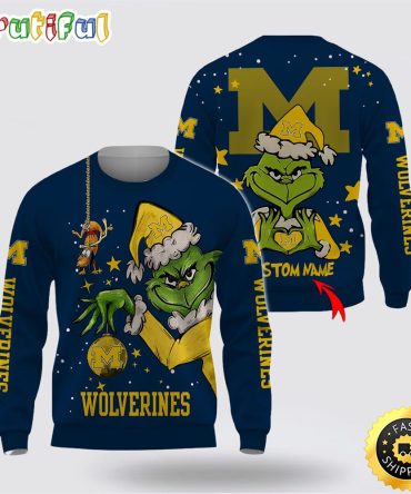 Custom Name Ncaa Michigan Wolverines Ugly Sweater Grinch Funny Christmas Football Sweater