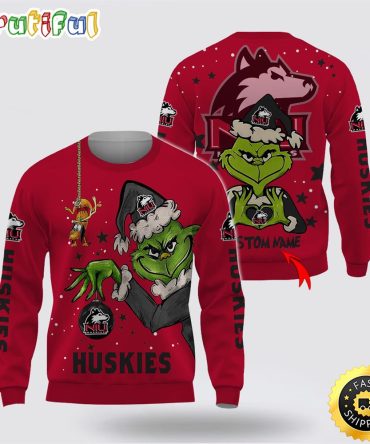 Custom Name Ncaa Northern Illinois Huskies Ugly Sweater Grinch Funny Christmas Football Sweater