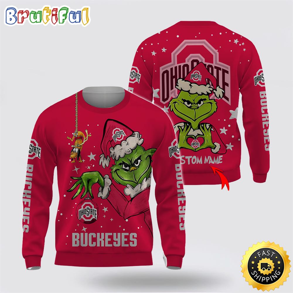 Custom Name Ncaa Ohio State Buckeyes Ugly Sweater Grinch Funny Christmas Football Sweater