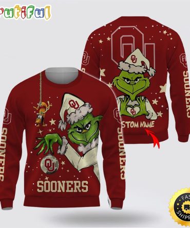 Custom Name Ncaa Oklahoma Sooners Ugly Sweater Grinch Funny Christmas Football Sweater