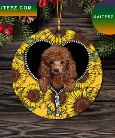 Cute Dog Poodle Sunflower Zipper Mica Circle Ornament Perfect Gift For Holiday