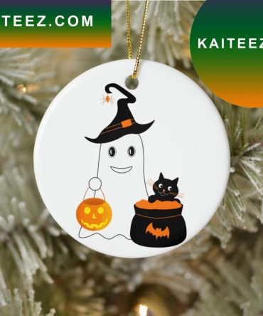 Cute Ghost With Black Cat Halloween Tree Decor Gift Friends Ornament