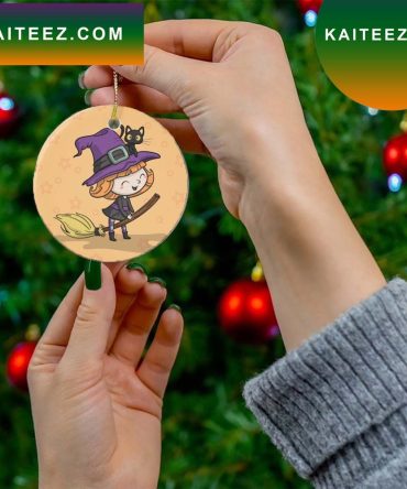 Cute Halloween Witch And Cat Tree Decor Gift Friends Ornament