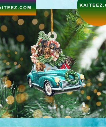 Dachshund On Car Decorated Xmas Trees Christmas Gifts For Dog Lovers Christmas Ornament