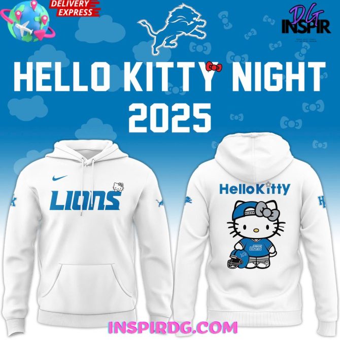 Detroit Lions X Hello Kitty 2025 White All Over Print Hoodie