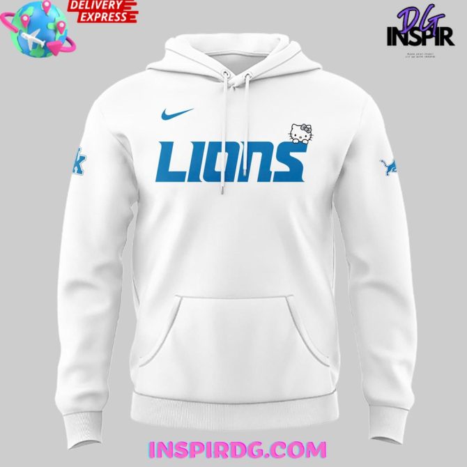 Detroit Lions X Hello Kitty 2025 White All Over Print Hoodie - Image 2