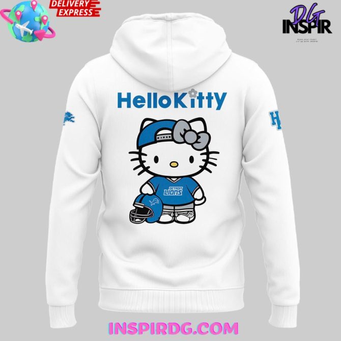Detroit Lions X Hello Kitty 2025 White All Over Print Hoodie - Image 3