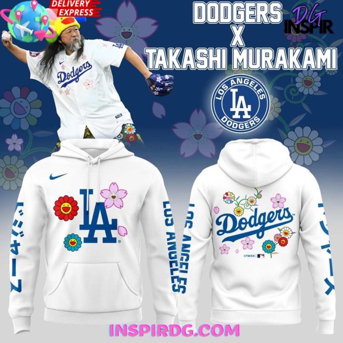 Limited Edition Dodgers X Takashi Murakami Hoodie – Vibrant Floral Design, Unisex