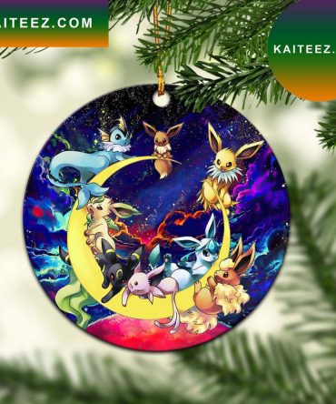 Eevee Evolution Pokemon Family Love You To The Moon Galaxy Mica Circle Ornament Perfect Gift For Holiday