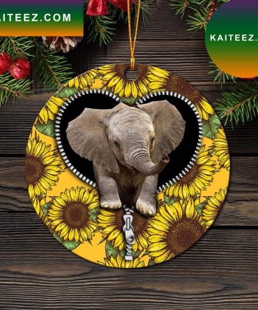 Elephant Sunflower Zipper Mica Circle Ornament Perfect Gift For Holiday