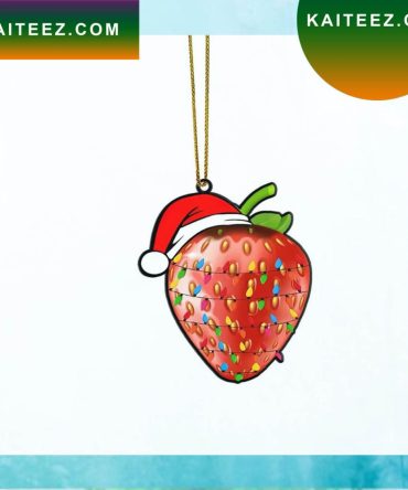 Gearhumans 3D Christmas Santa Hat Strawberry Fruit Christmas Custom Christmas Ornament