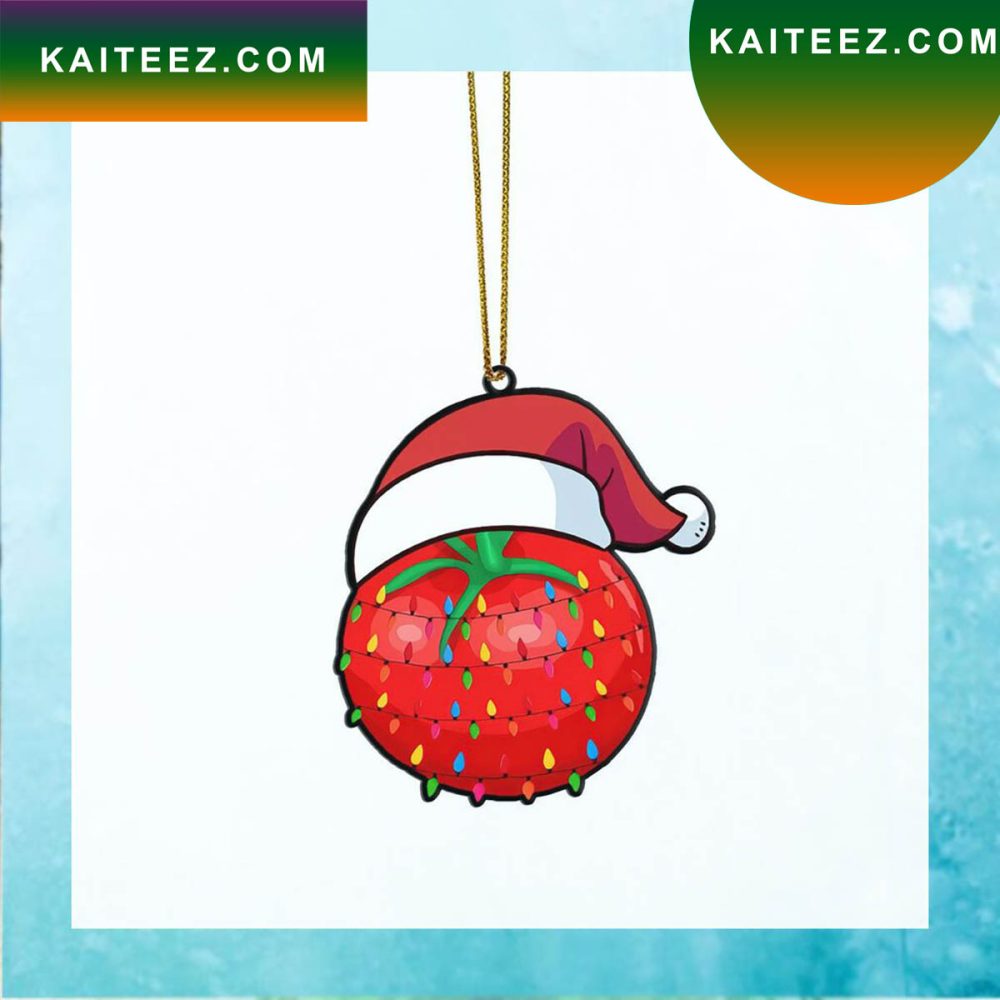 Gearhumans 3D Christmas Santa Hat Tomato Fruit Christmas Custom Christmas Ornament