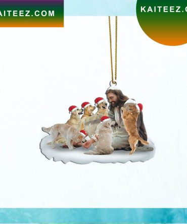 Gearhumans 3D Jesus Surrounded By Golden Retriever Dogs Christmas Ornament