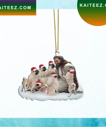 Gearhumans 3D Jesus Surrounded By Pug Dogs Christmas Custom Christmas Ornament