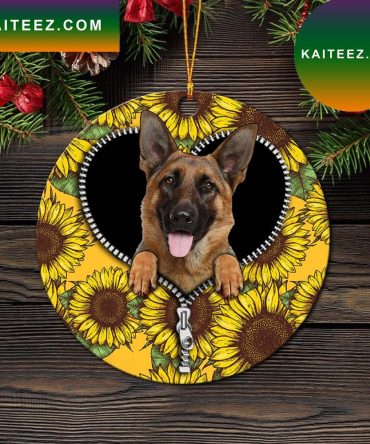 German Shepherd Sunflower Zipper Mica Circle Ornament Perfect Gift For Holiday