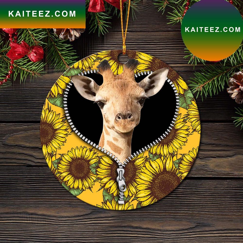 Giraffe Sunflower Zipper Mica Circle Ornament Perfect Gift For Holiday