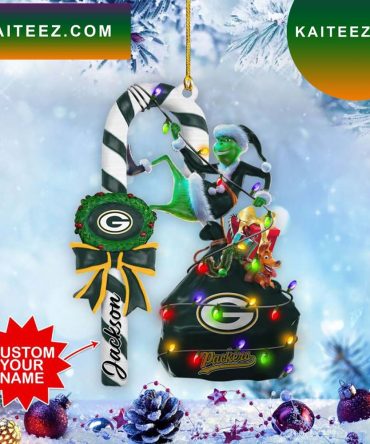 Green Bay Packers Nfl Custom Name Grinch Candy Cane Grinch Decorations Outdoor Ornament