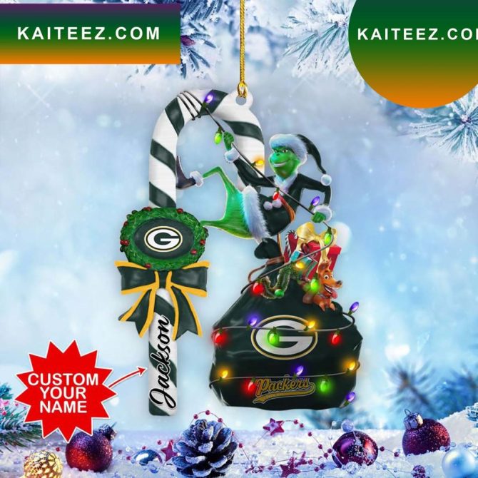 Green Bay Packers Nfl Custom Name Grinch Candy Cane Grinch Decorations Outdoor Ornament
