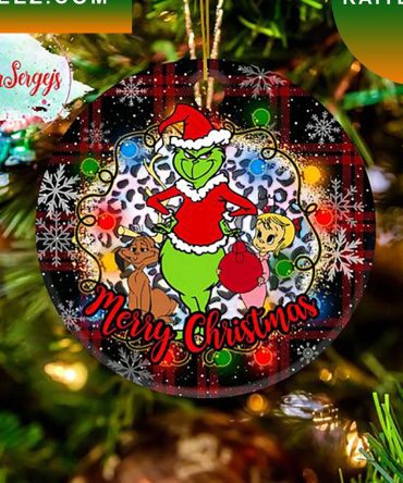 Grinch And Dog Max Buffalo Plaid Lights Christmas Grinch Decorations Outdoor Ornament