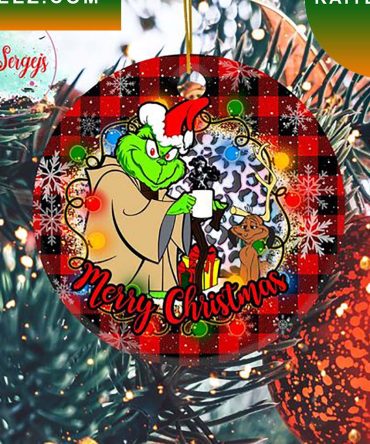 Grinch And Max Dog Buffalo Plaid Lights Christmas Grinch Decorations Outdoor Ornament