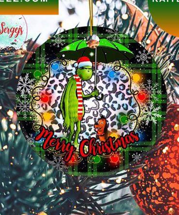 Grinch And Max Dog Umbrella Buffalo Plaid Lights Christmas Grinch Decorations Outdoor Ornament