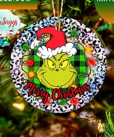 Grinch Face Buffalo Plaid Lights Christmas Grinch Decorations Outdoor Ornament