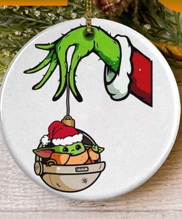 Grinch Hand Take Baby Yoda Grinch Christmas Ornament