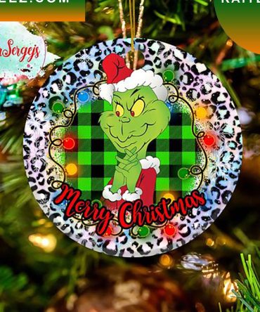 Grinch Santa Buffalo Plaid Lights Christmas Grinch Decorations Outdoor Ornament