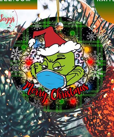 Grinch Wear Mask Buffalo Plaid Lights Christmas Grinch Decorations Outdoor Ornament