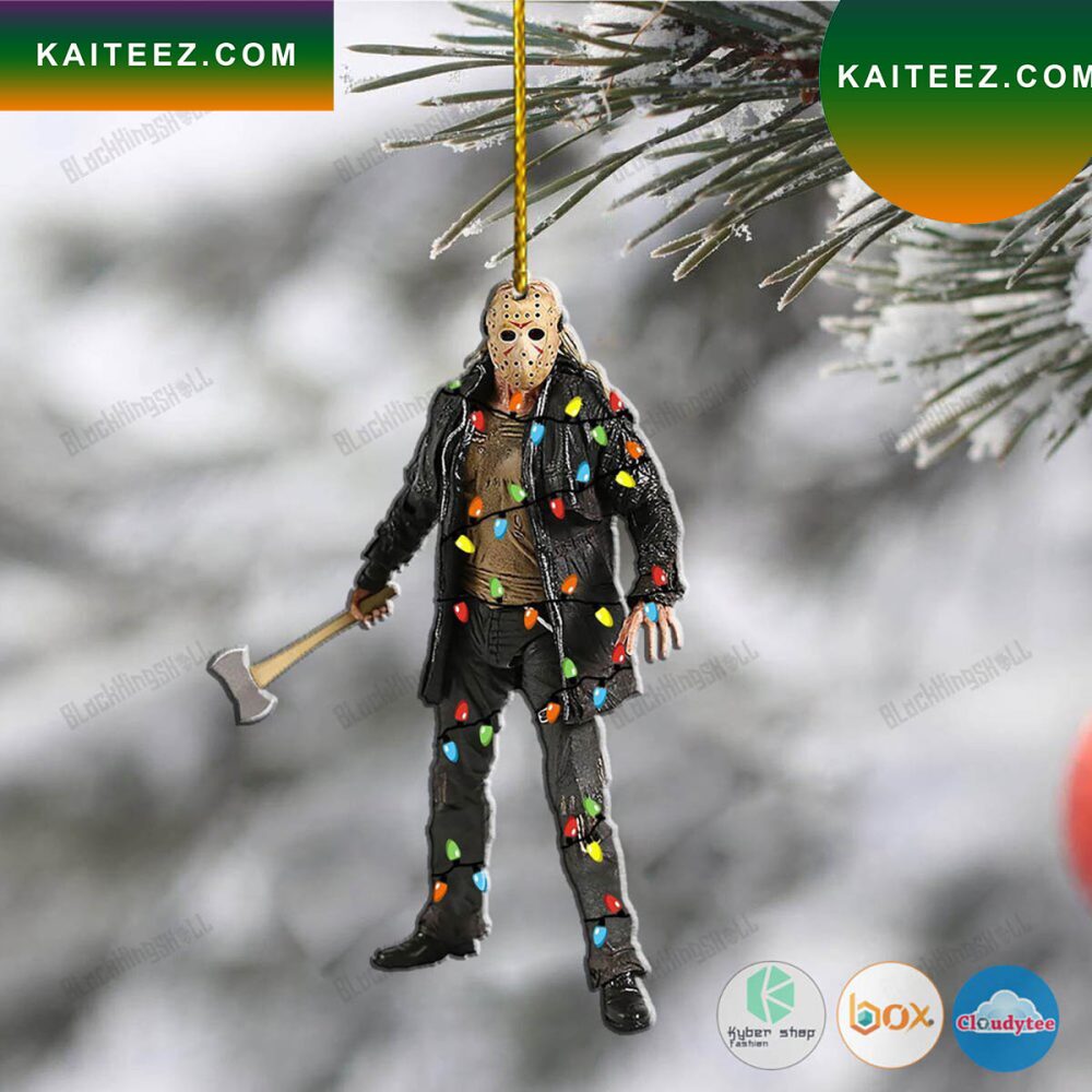 Hockey Mask Jason Voorhees Holding Hammer Led Lights Christmas Ornament